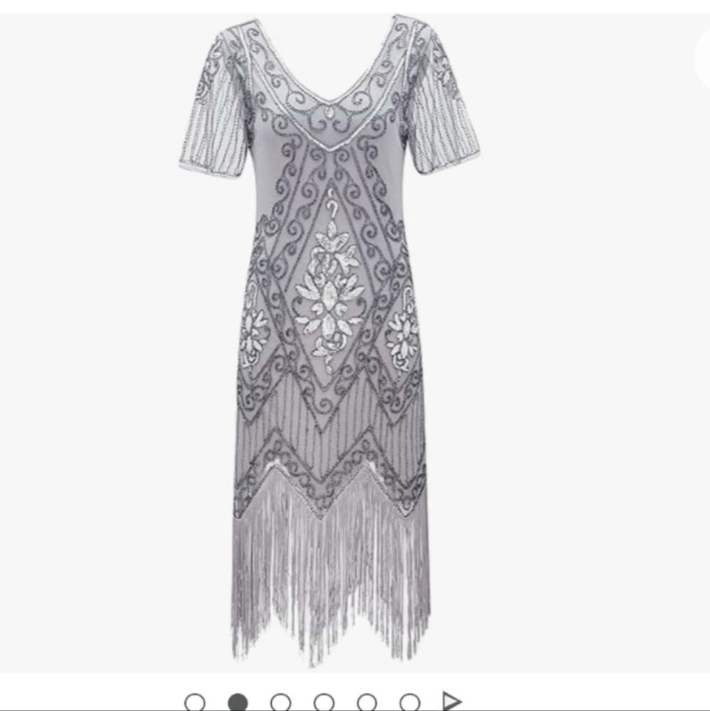 1920s Grey & Silver Beaded Flapper Dress